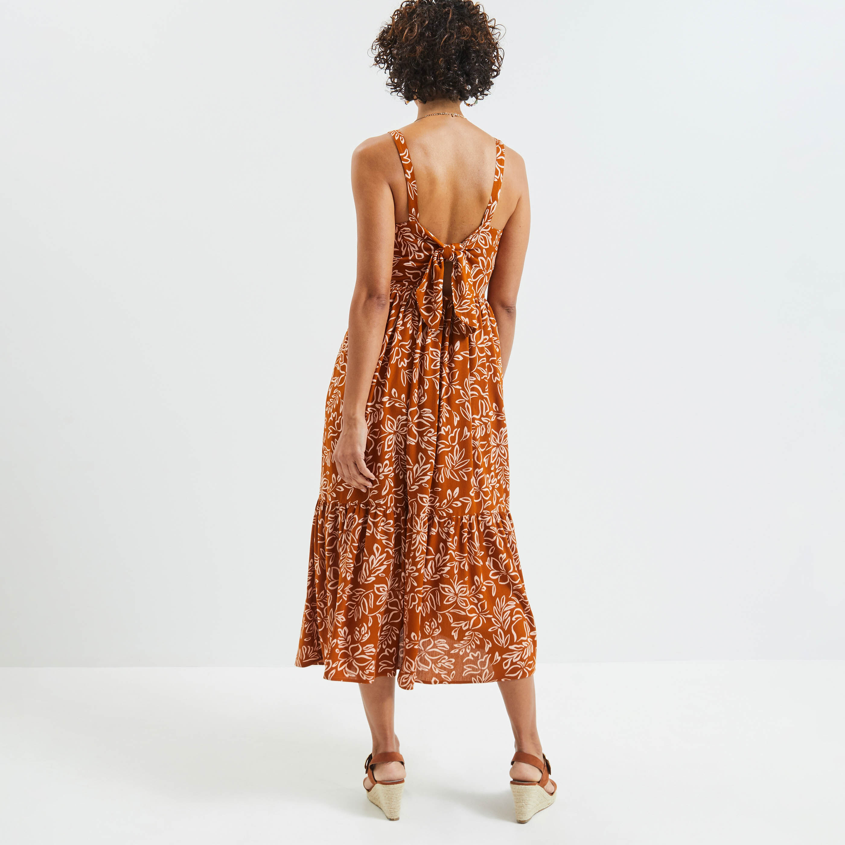 Robe longue imprimée femme - CAMEL