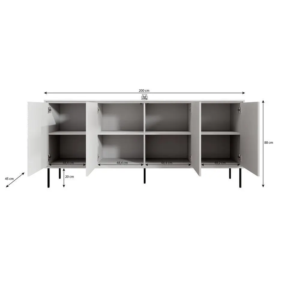Meubella - Dressoir Blanes - Mat zwart - 200 cm