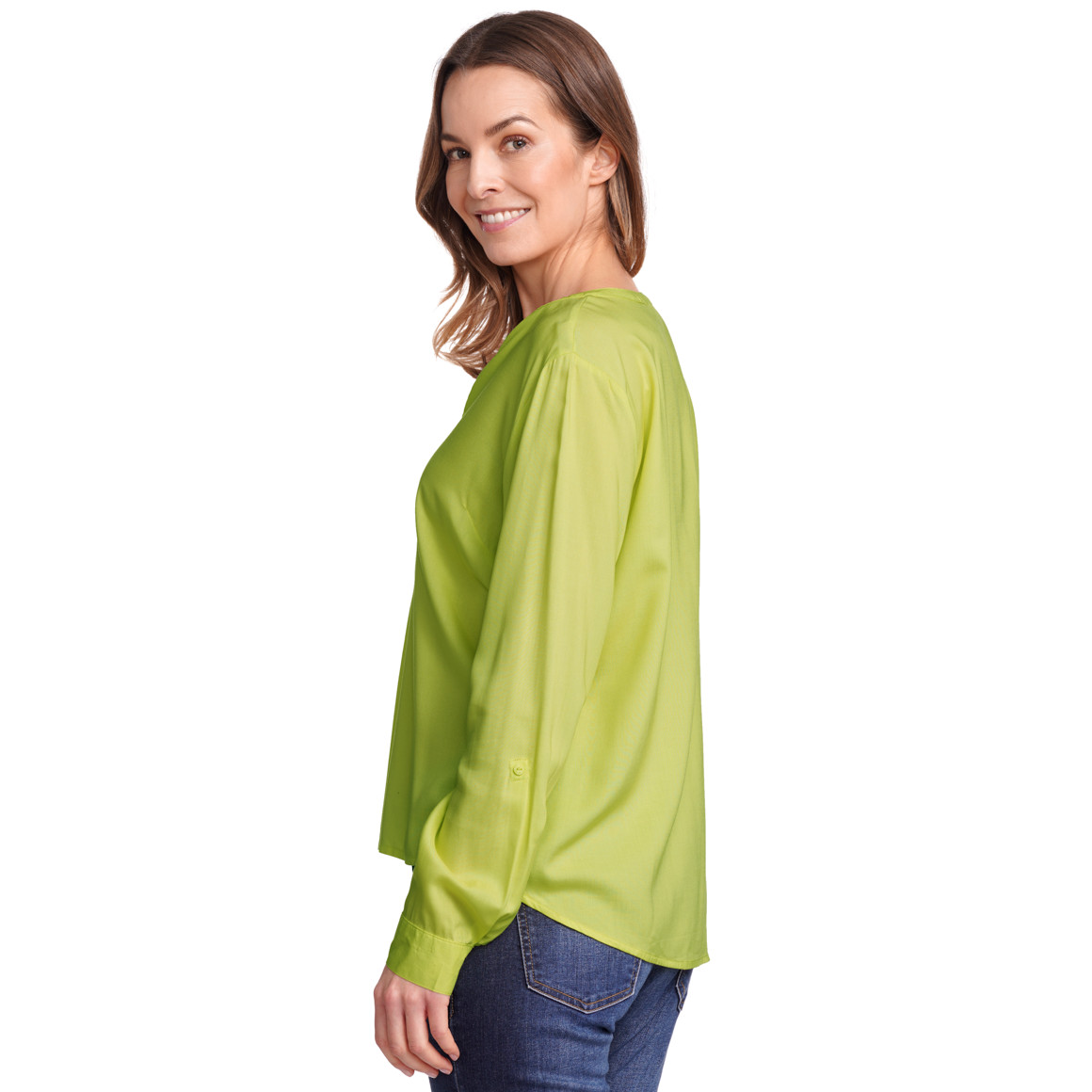 Gina Benotti Damen Bluse mit Turn-up-Ärmeln limette