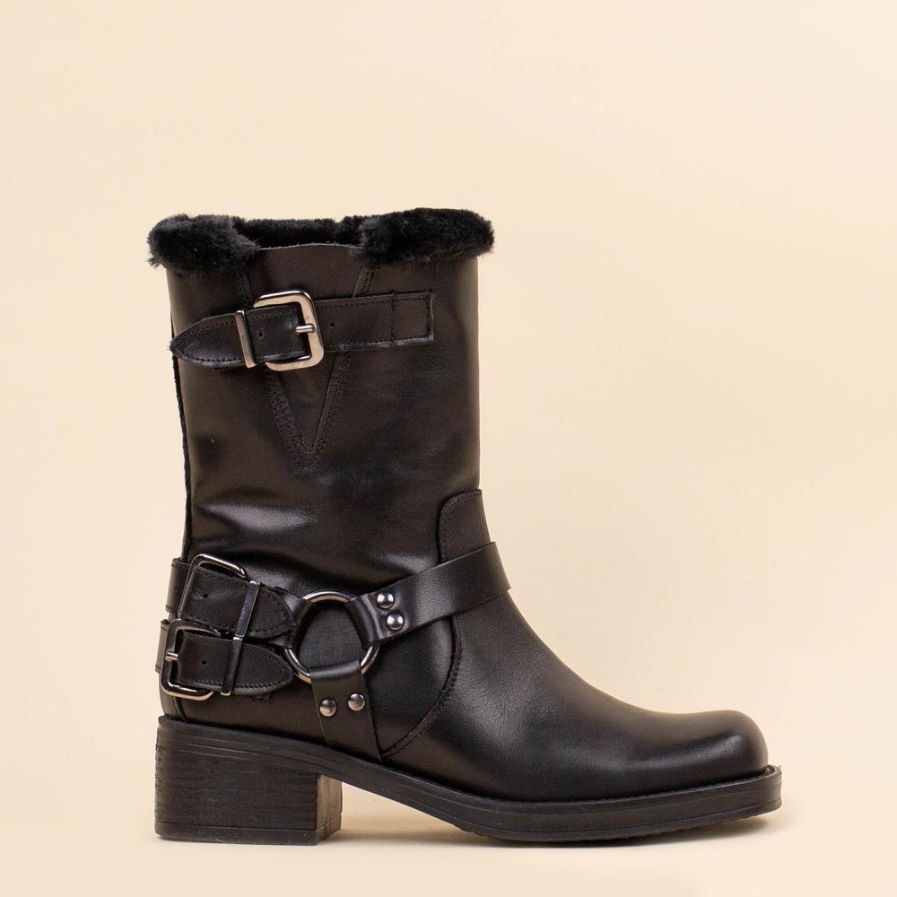 Halfhoge boots Pelle nero zwart fur met siergesp