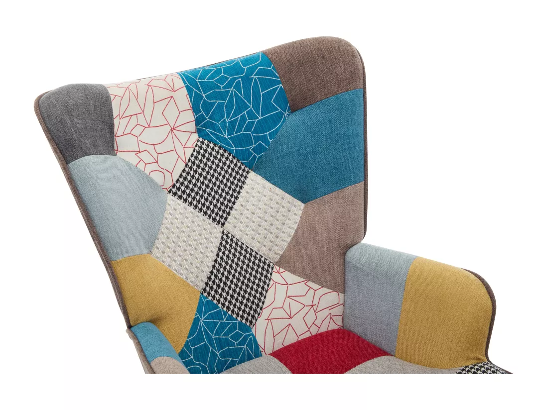 Fauteuil à bascule en tissu chiné patchwork multicolore ELMINA II