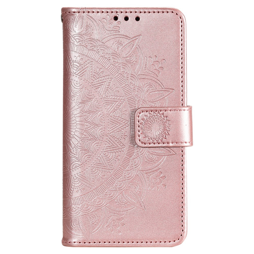 Samsung Galaxy S22 5G Leder Tasche Wallet - Mandala Flowers Imprint - Roségold