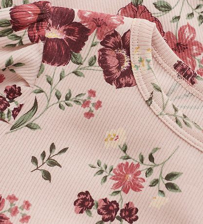 Minymo Bluse - Rib - Sepia Rose m. Blomster