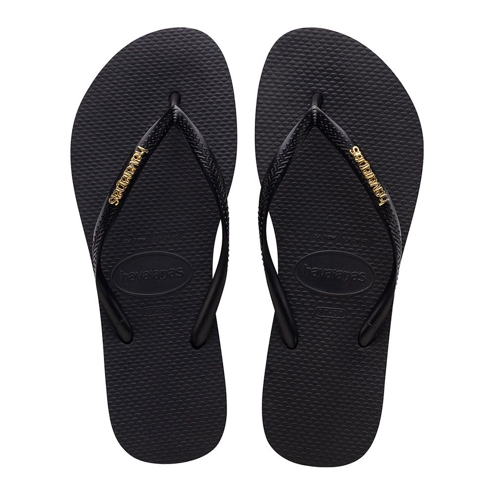 Havaianas SLIM LOGO METALLIC - Tongs Femme black/gold