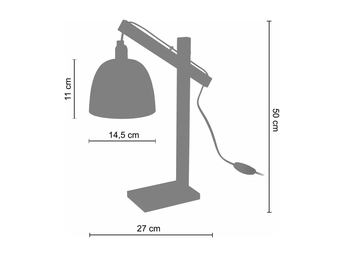 Lampe de bureau articulé bois métal gris 50 cm.