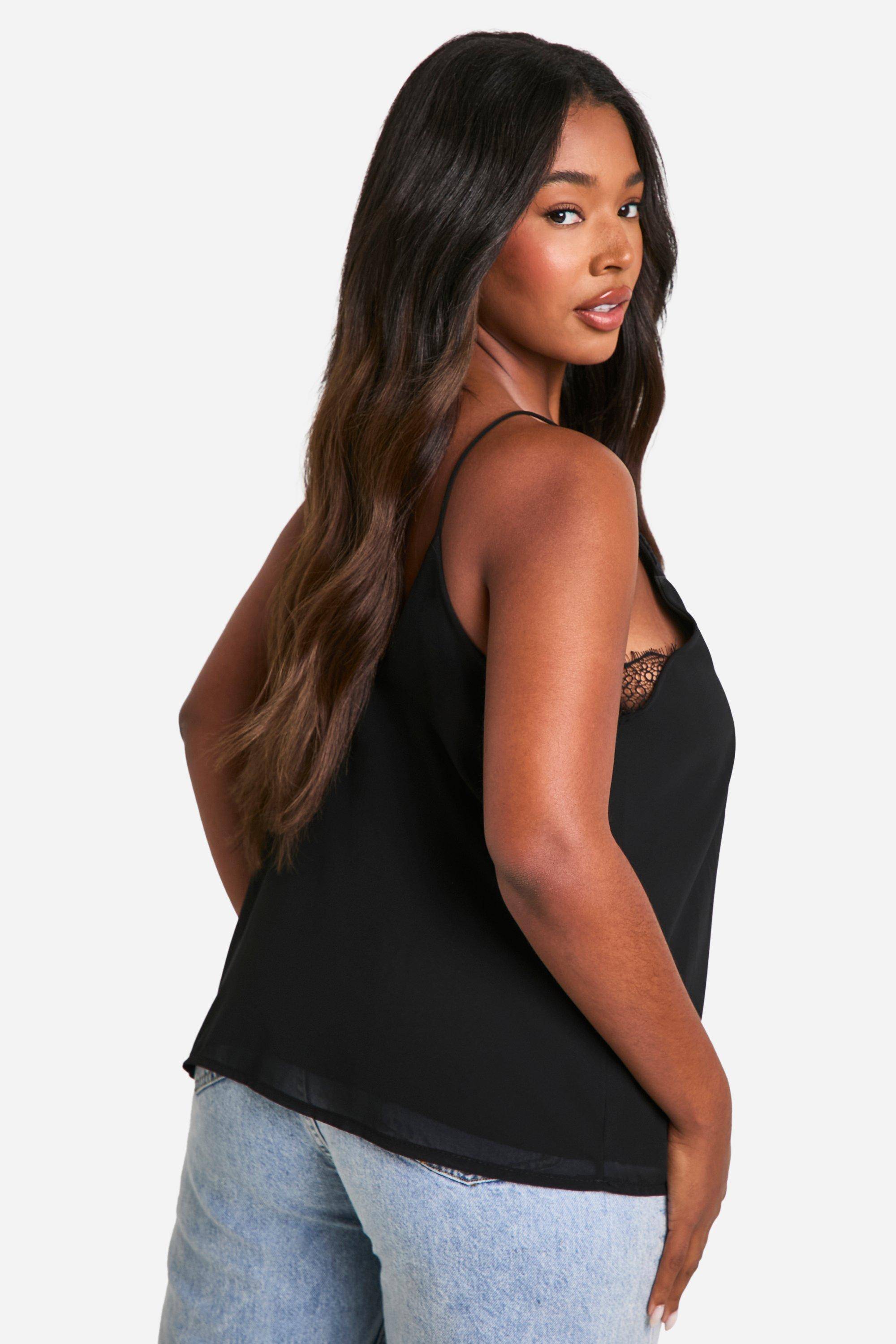 boohoo Top camisole en chiffon avec insert de dentelle