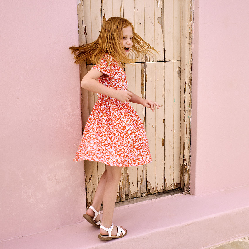 Robe manches courtes effet cache-cœur imprimé fleuri pour fille
