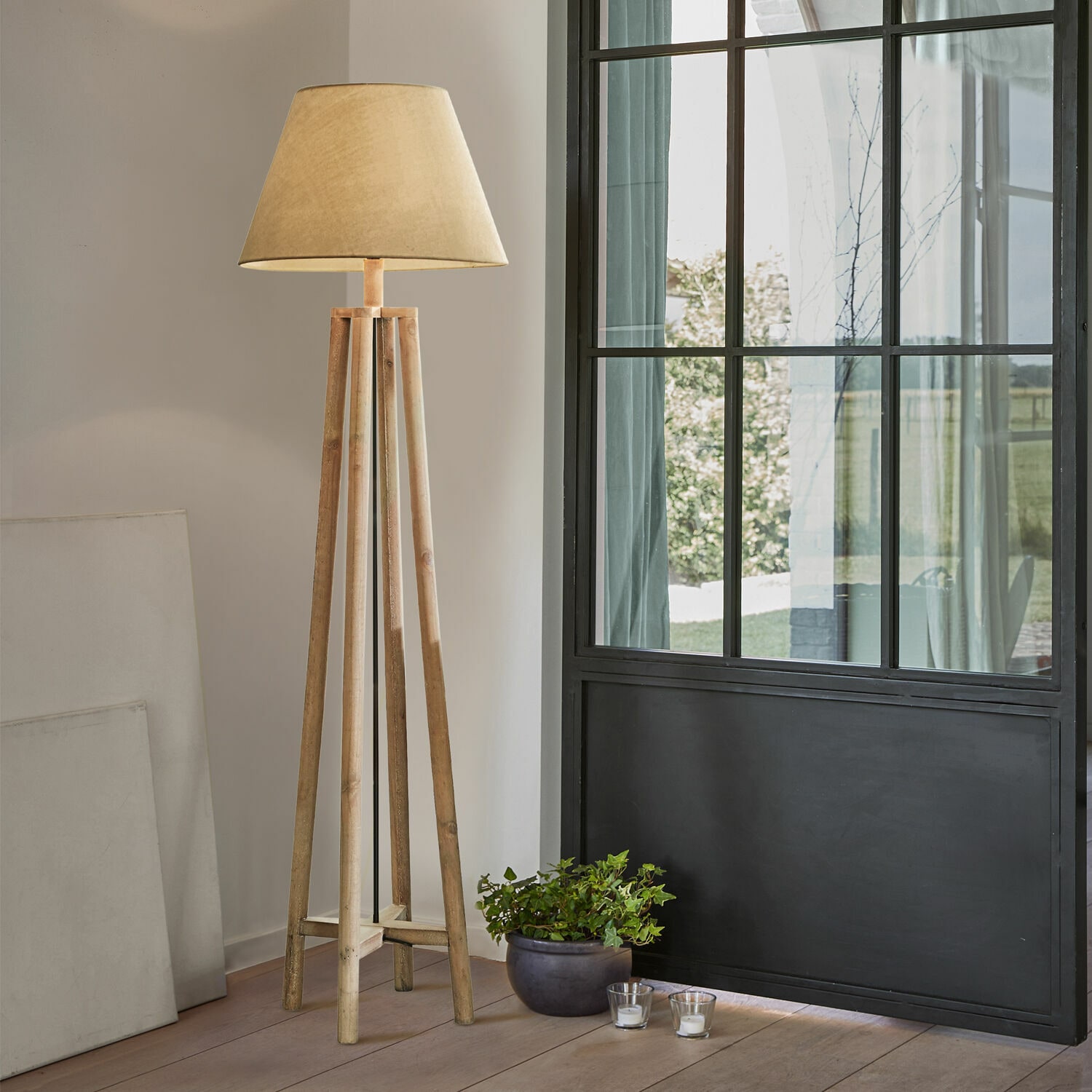 Stehlampe Edgewood braun/leinen