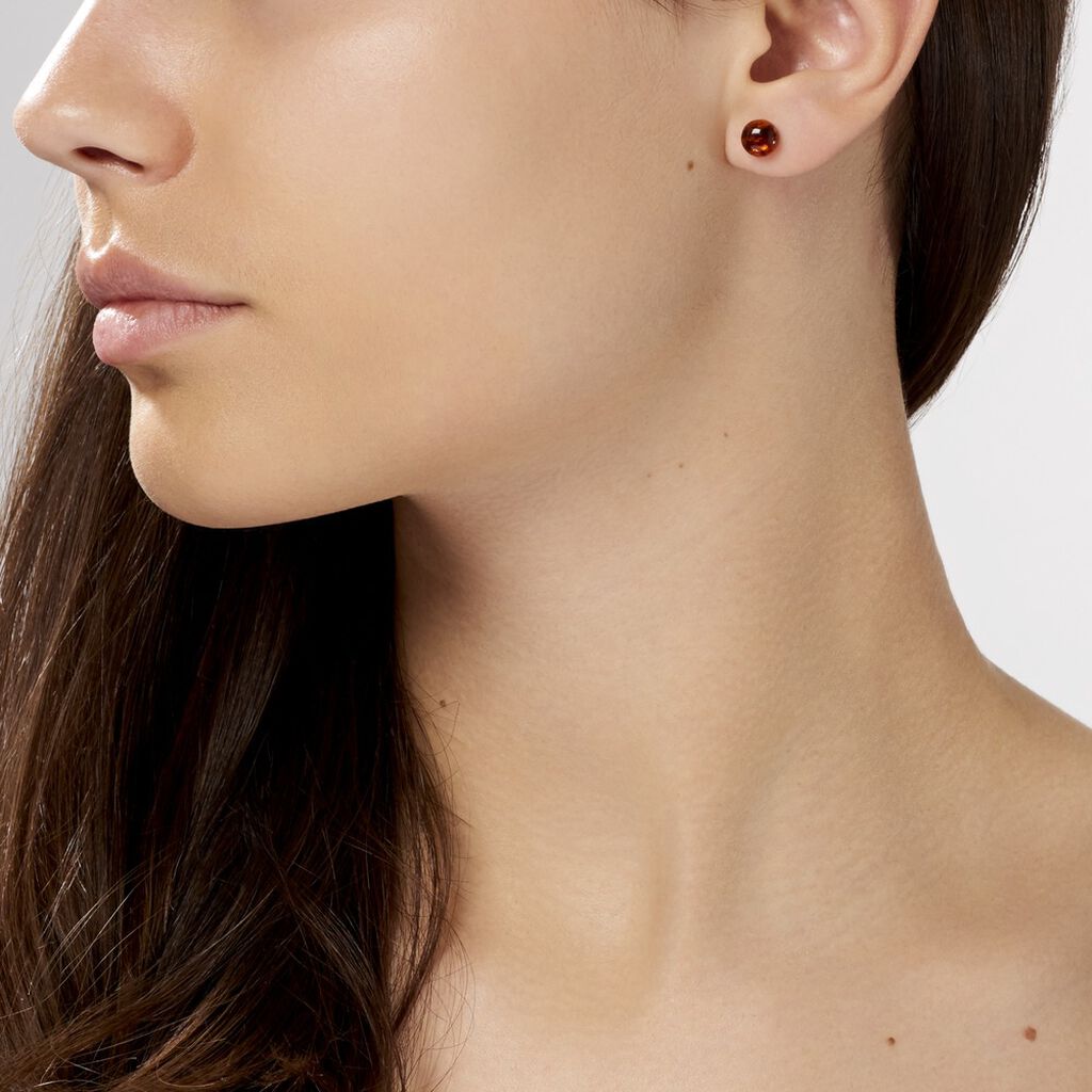 Boucles D'oreilles Puces Argent Blanc Brunhild Ambre