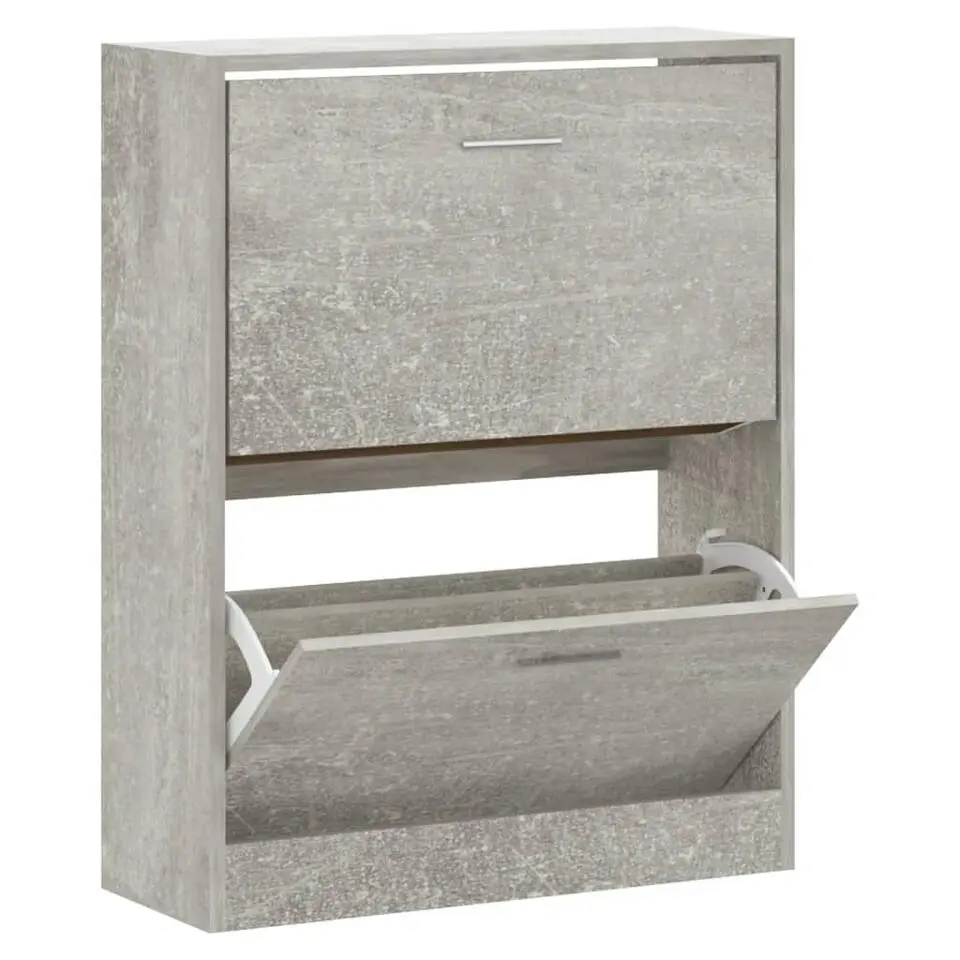 vidaXL - Schoenenkast 4 paar met 2 kleppen - Betongrijs - Hout - 63x24x81 cm