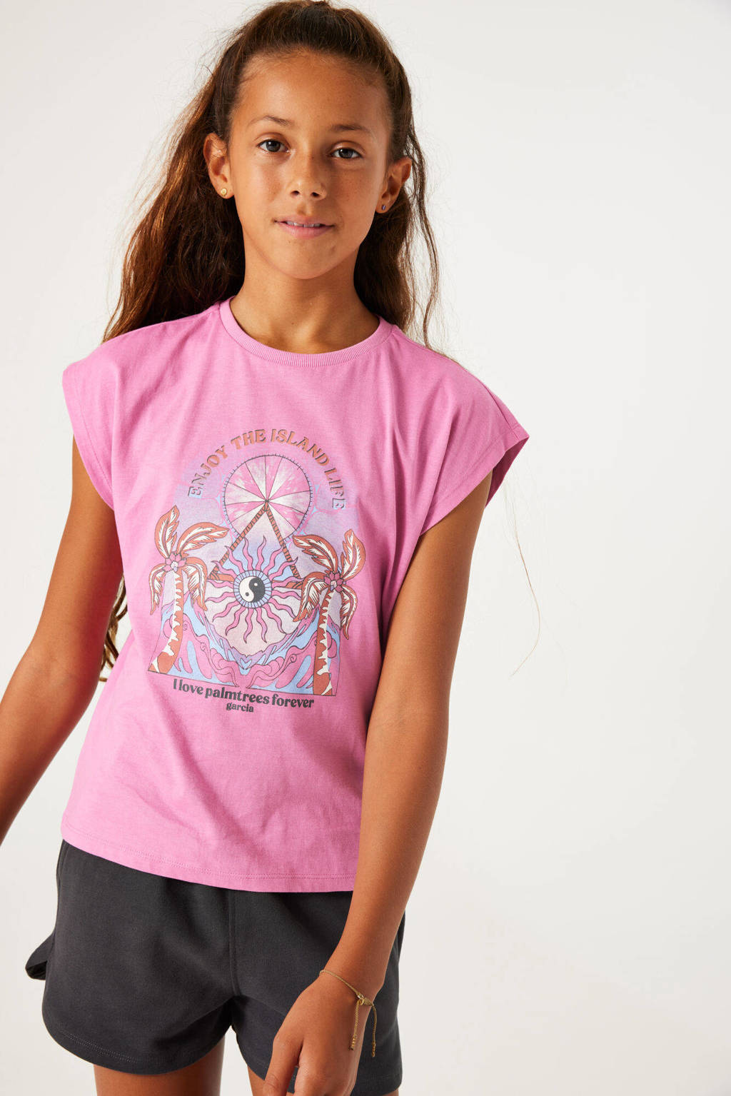 Garcia T-shirt met printopdruk roze/lila
