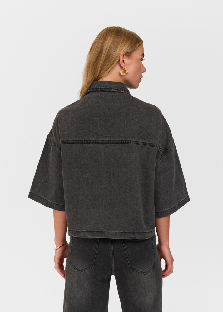 Denim blouse korte mouw iron zwart