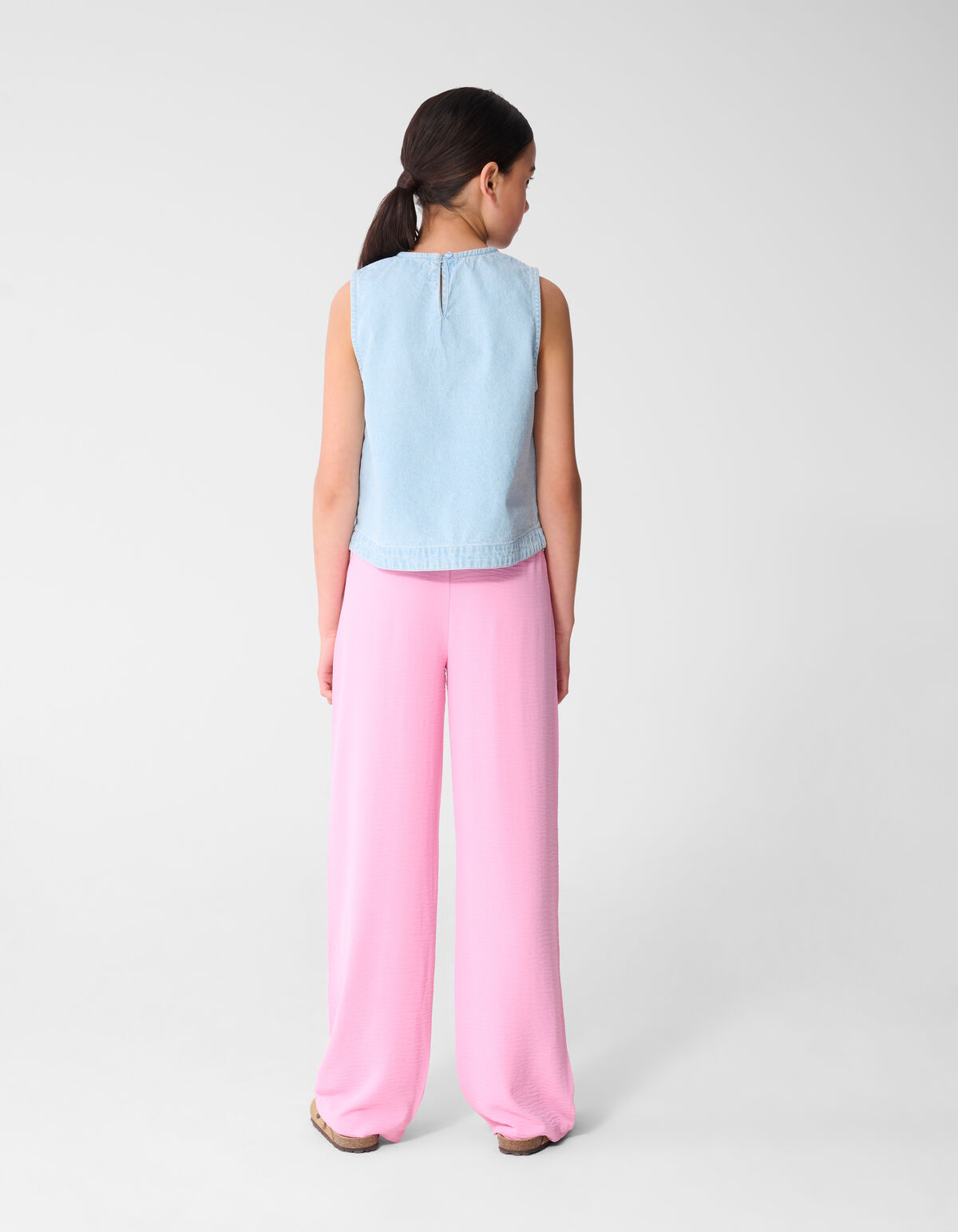 Piping Wide Leg Fit Broek Lichtroze