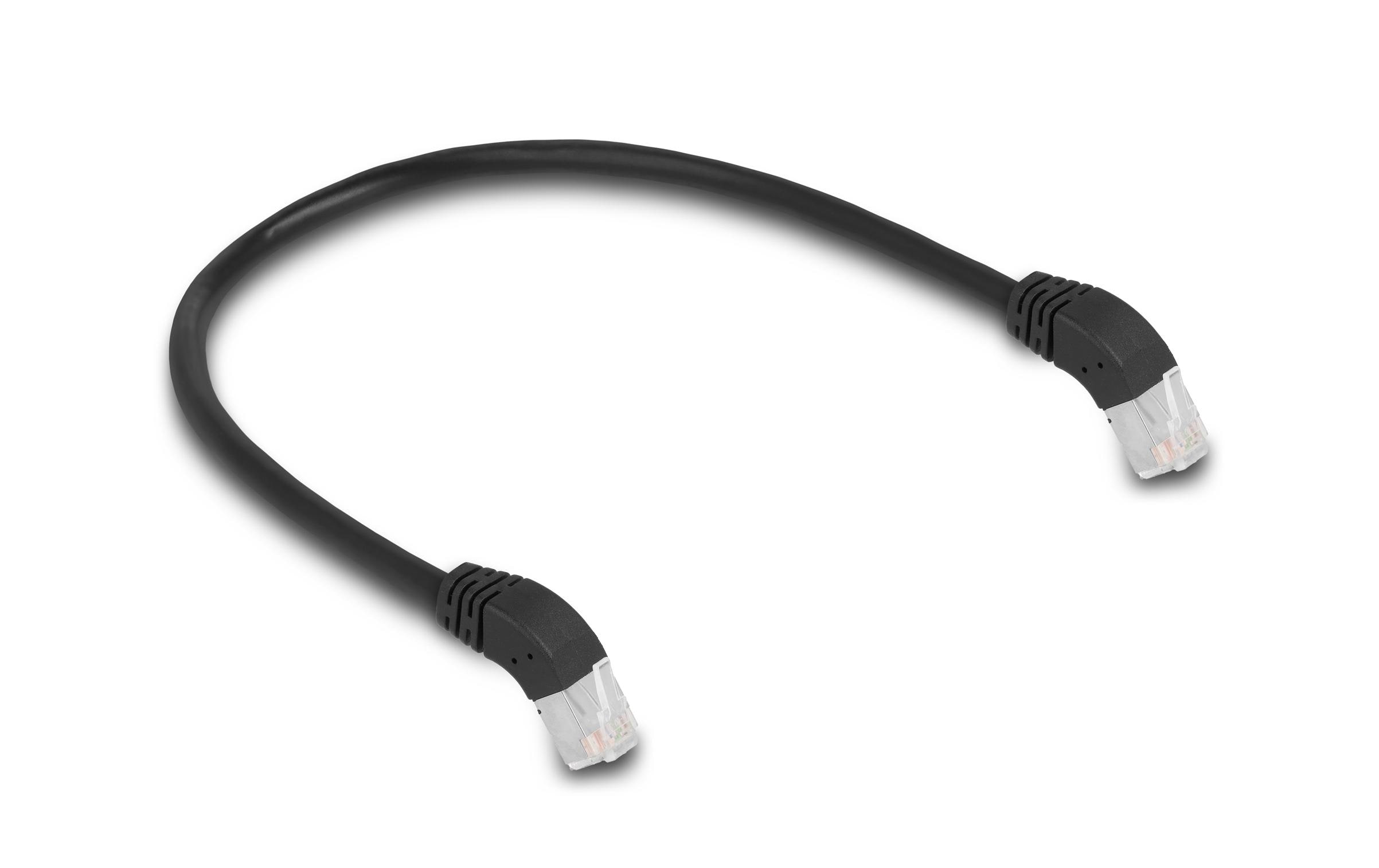 Patchkabel 45° unten gewinkelt Cat 6A, S/FTP, 0.5 m, SchwarzDelock RJ45 Netzwerkkabel Cat.6A S/FTP 45° nach unten gewinkelt 0.5 m schwarz