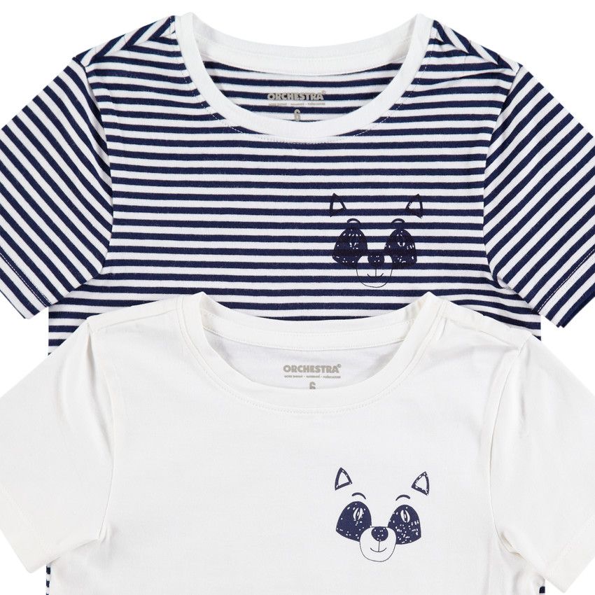 Lot de 2 maillots de corps uni/rayé avec animal printé - Ecru