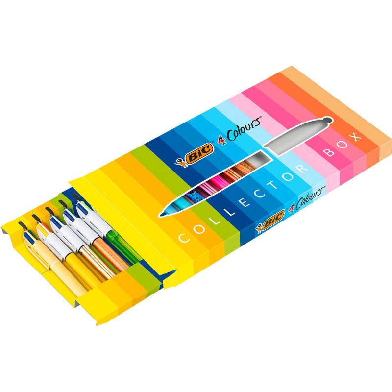 Stylo bille Bic 4 couleurs Collector rétracatable pointe 1 mm - écriture moyenne - Coffret de 15