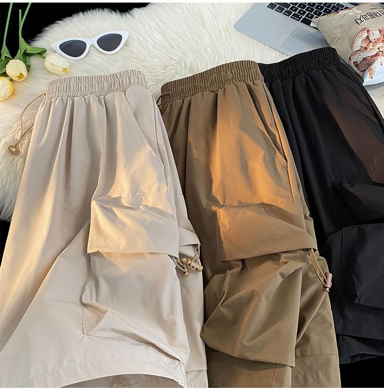 Femilina - Hoge taille, effen, wijde cargoshorts