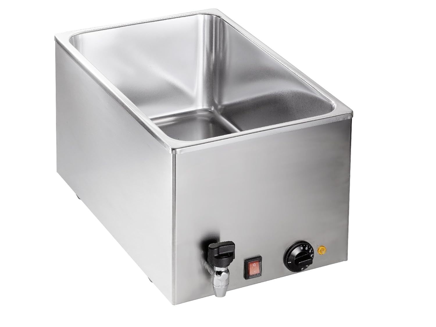SARO Bain Marie für GN-Behälter – Mit Ablasshahn – für 1/1, 2×1/2 oder 3×1/3 – Edelstahl – Für Behälter bis 200 mm Tiefe – Temperaturregelung bis 100 °C – 230 V – 1 kW – MoBMH 210