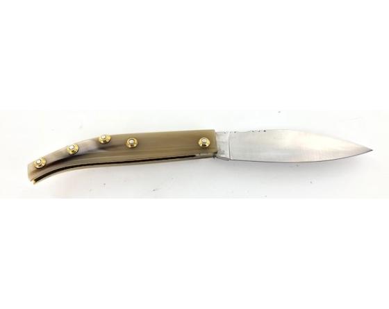 Agenais 12 cm - Corne Blonde - Guilloché - rosettes apparentes Couteau de Poche PassionFrance