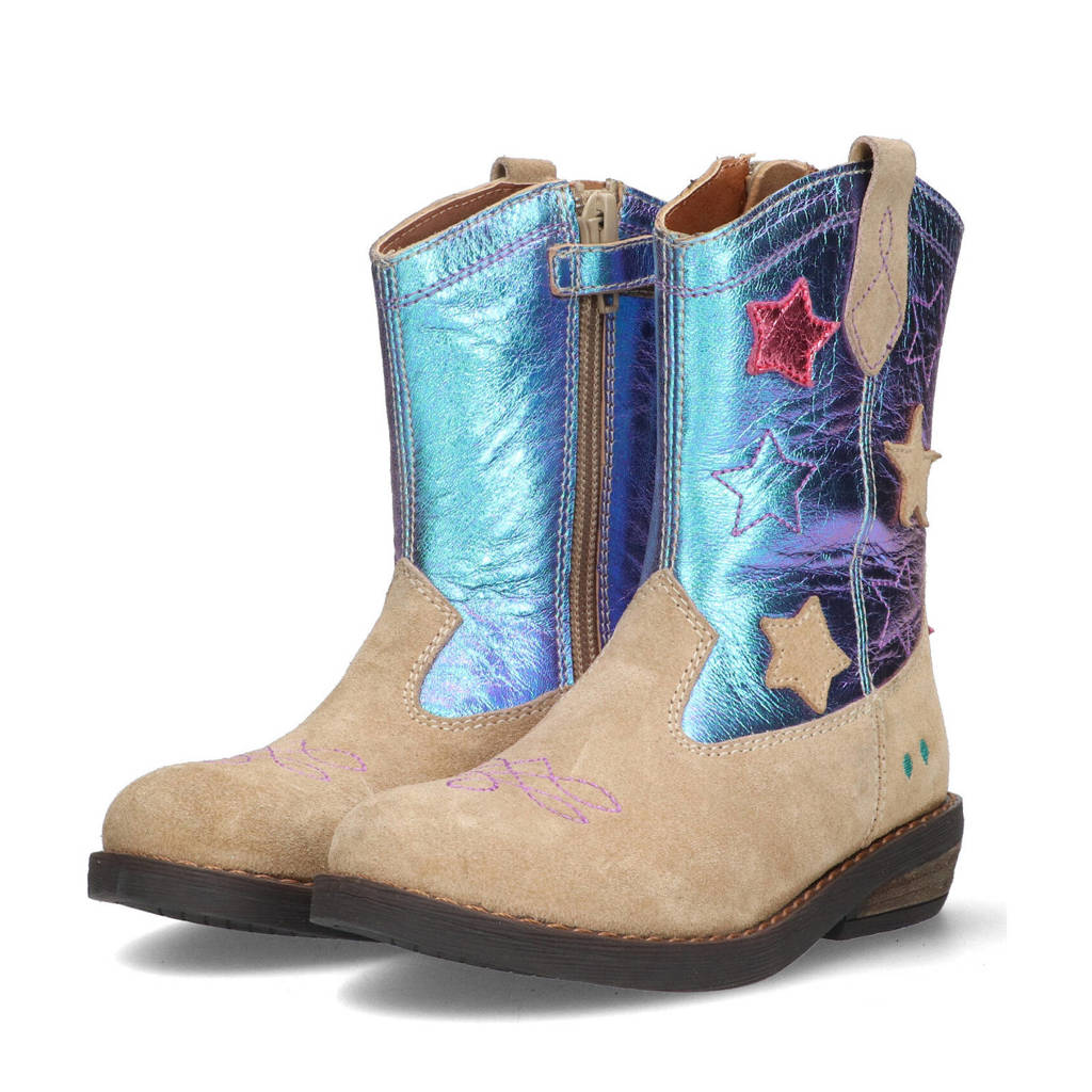 BunniesJR Roos Rodeoleren cowboylaarzen beige/blauw