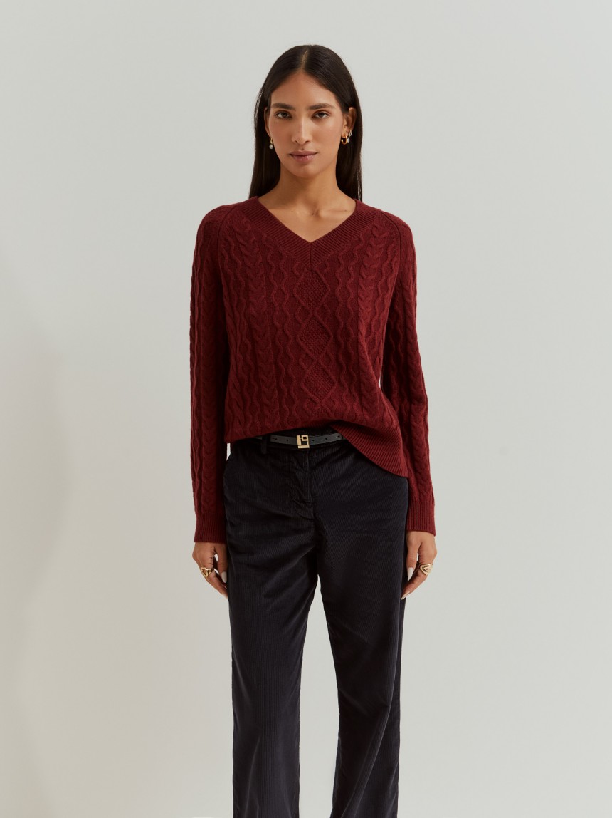 Camisola malha tricotada em lã