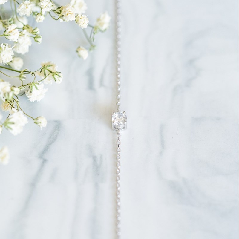 Bracelet Fin Argent Tendance Solitaire Zirconium Strass