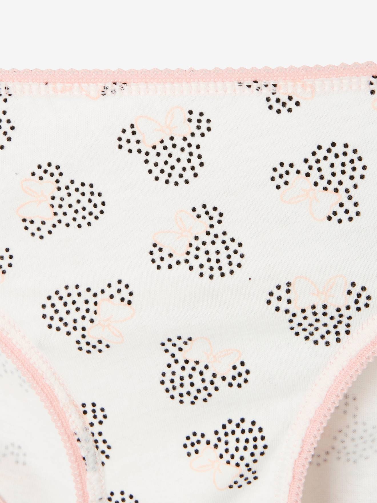 Pacote com 3 calcinhas DS Minnie® tamanho médio, brancas e estampadas.