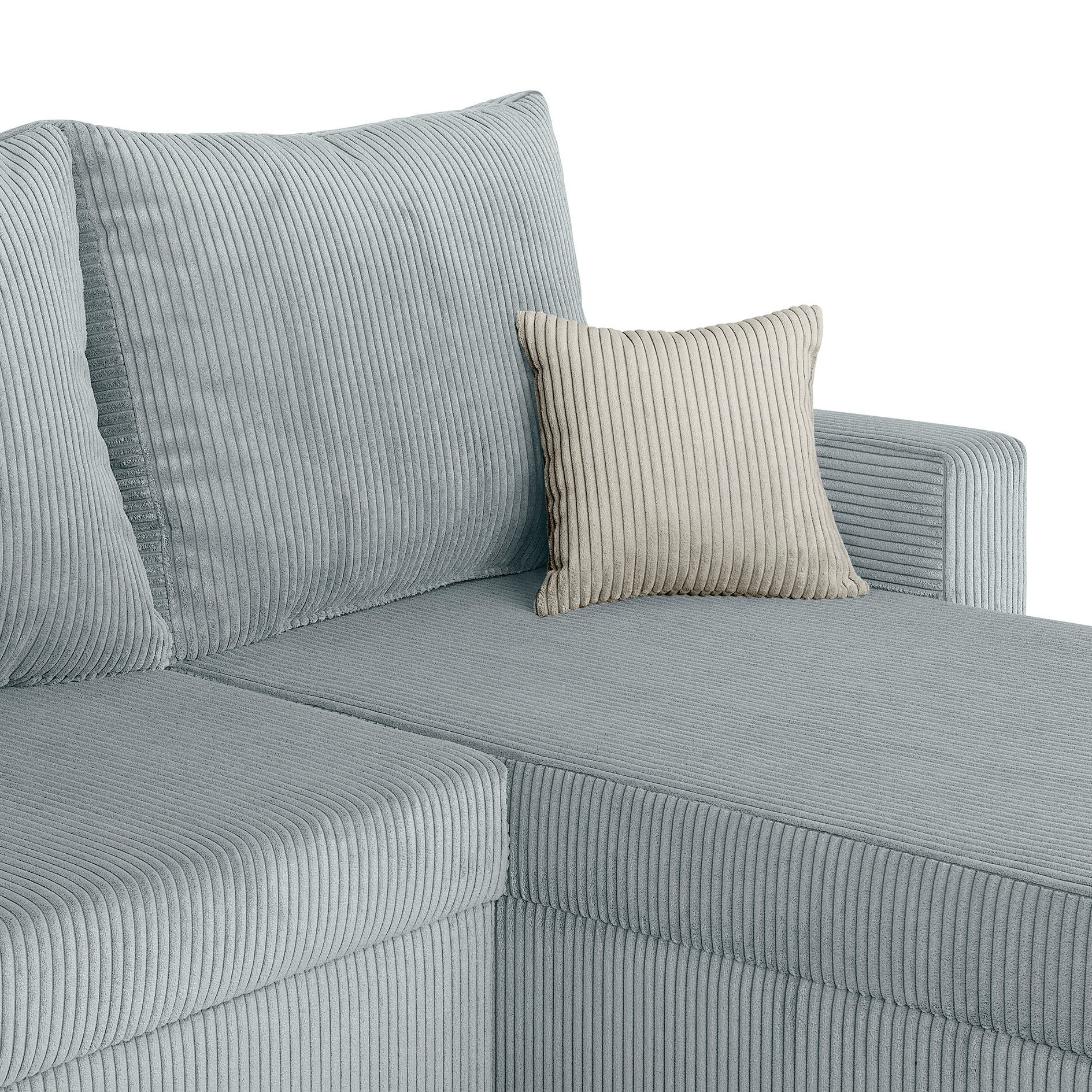 Ecksofa - mint - Breitcord - mit Liegefunktion und Staukasten