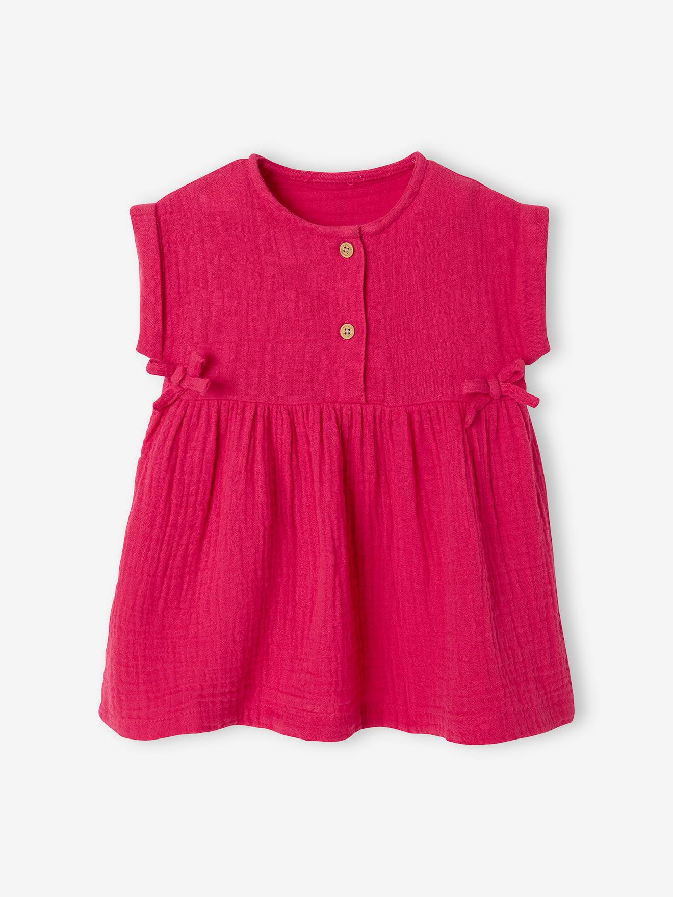 Vestido de chiffon de algodão para bebê, verde médio liso