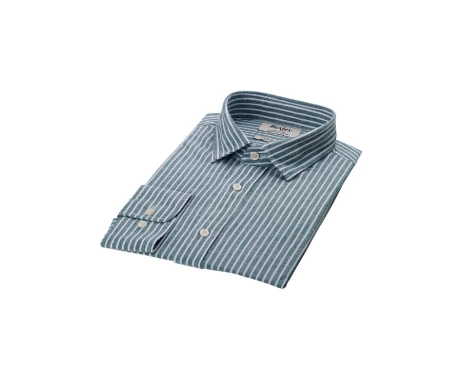 Chemise coton et lin Bleu Océan et liseré Blanc - EDIBERT