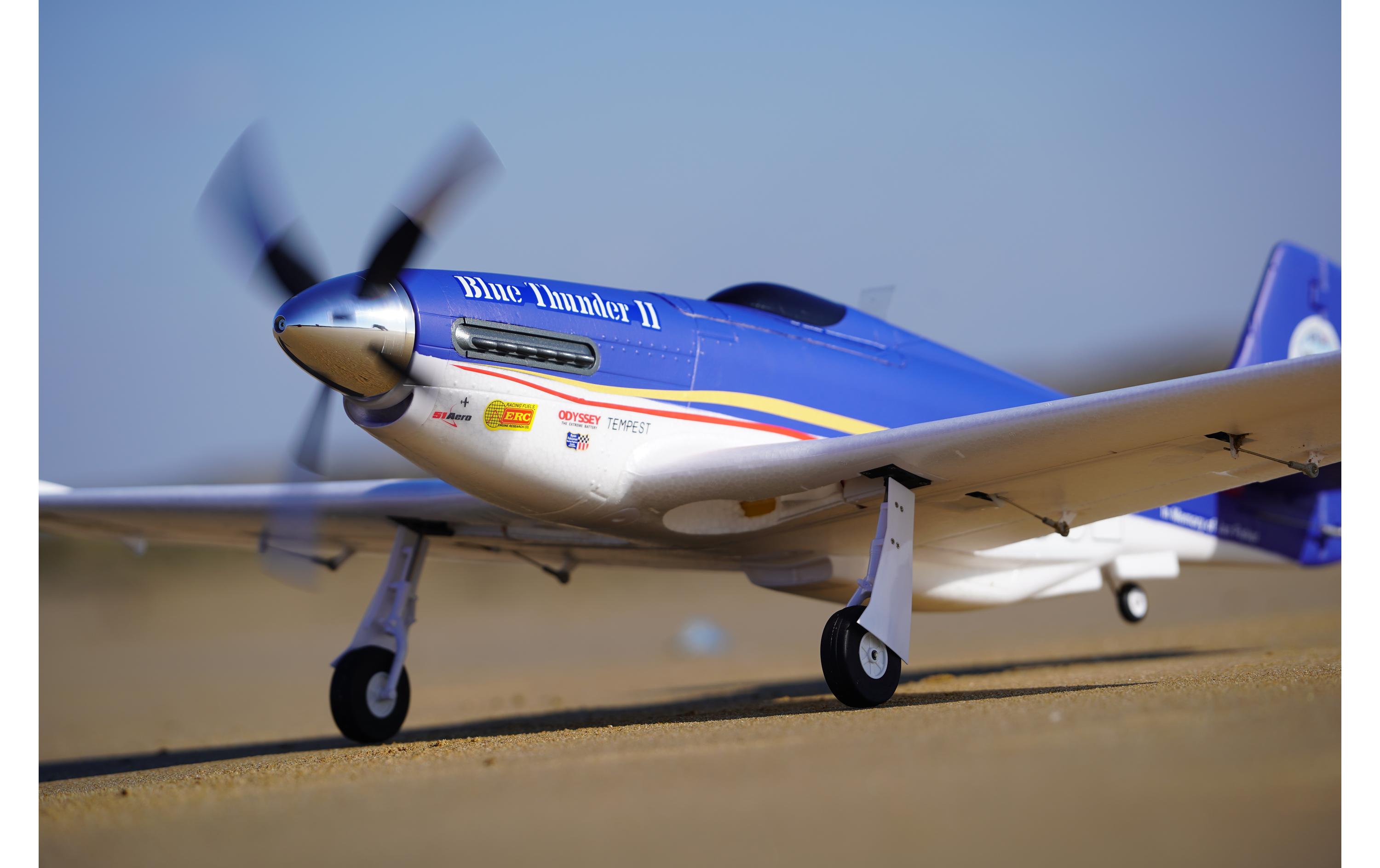 Warbird Mustang P-51 Blue Thunder 1100 mm PNP<br>Airrace Warbird «Blue Thunder» als PNP Modell mit Brushless Antrieb und EInziehfahrwerk