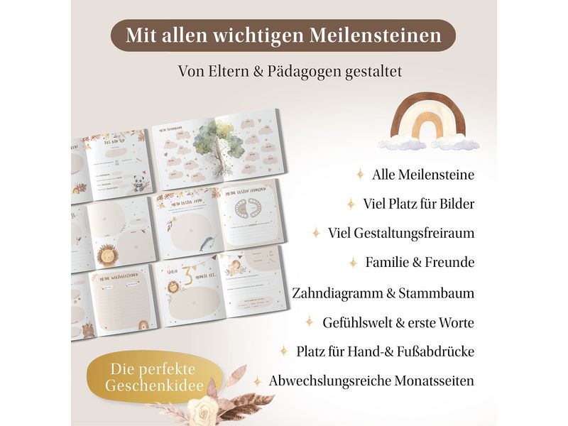 Eulentaler Babyalbum Gold Leinen, 92 Seiten Liebevoller Erinnerungsschatz fürs erste Babyjahr