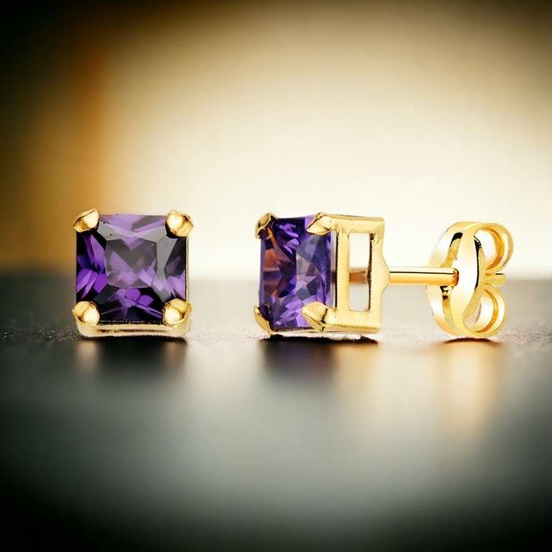 Boucles d'Oreilles Or 18 Carats 750/000 - Zirconiums Améthyste-1322