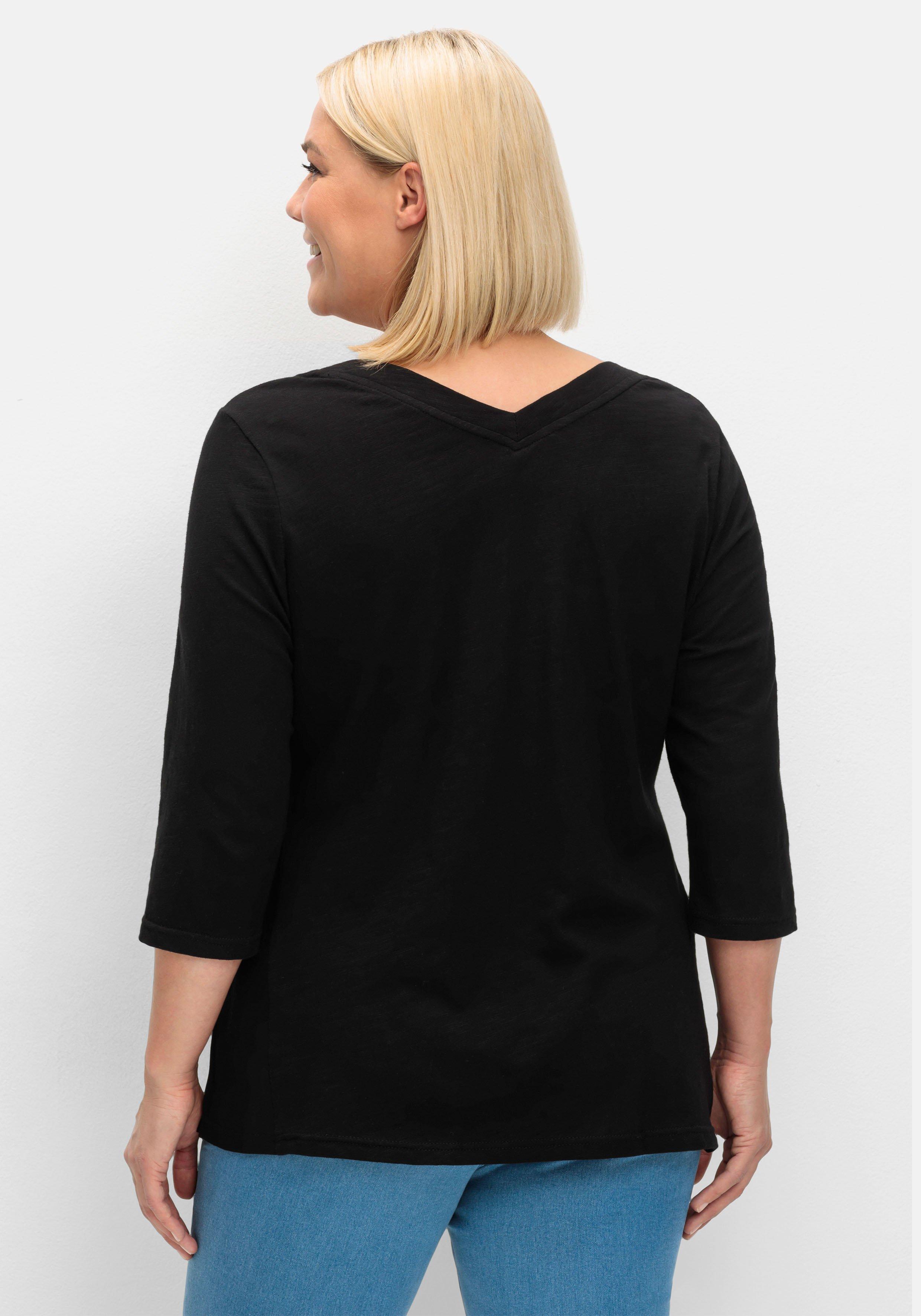 3/4-Arm-Shirt mit Einsatz aus Blusenstoff seitlich