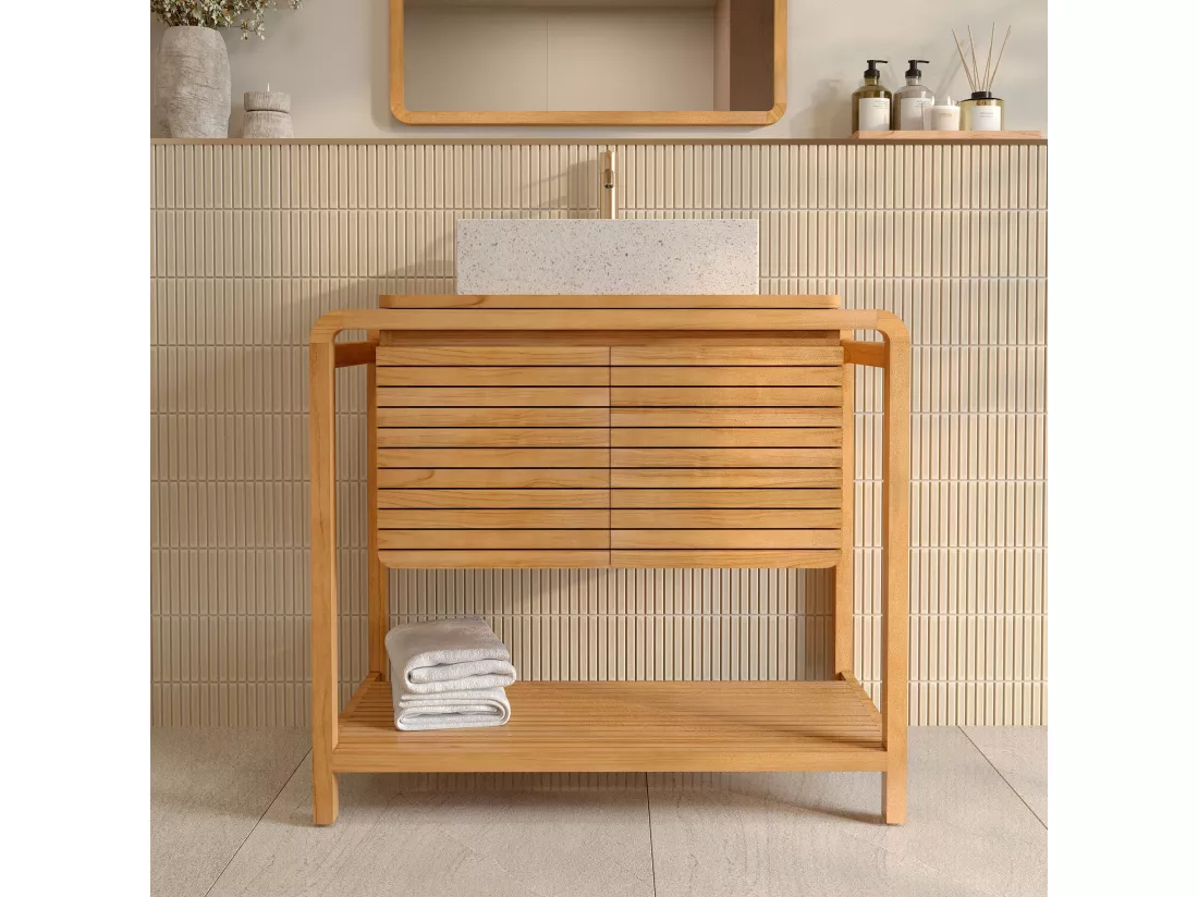 Meuble de salle de bain en bois de teck 90 cm - Lucette