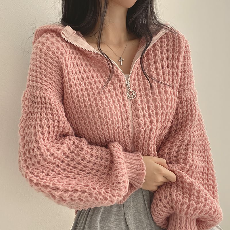Bikkerd - Effen gebreide hoodie met rits