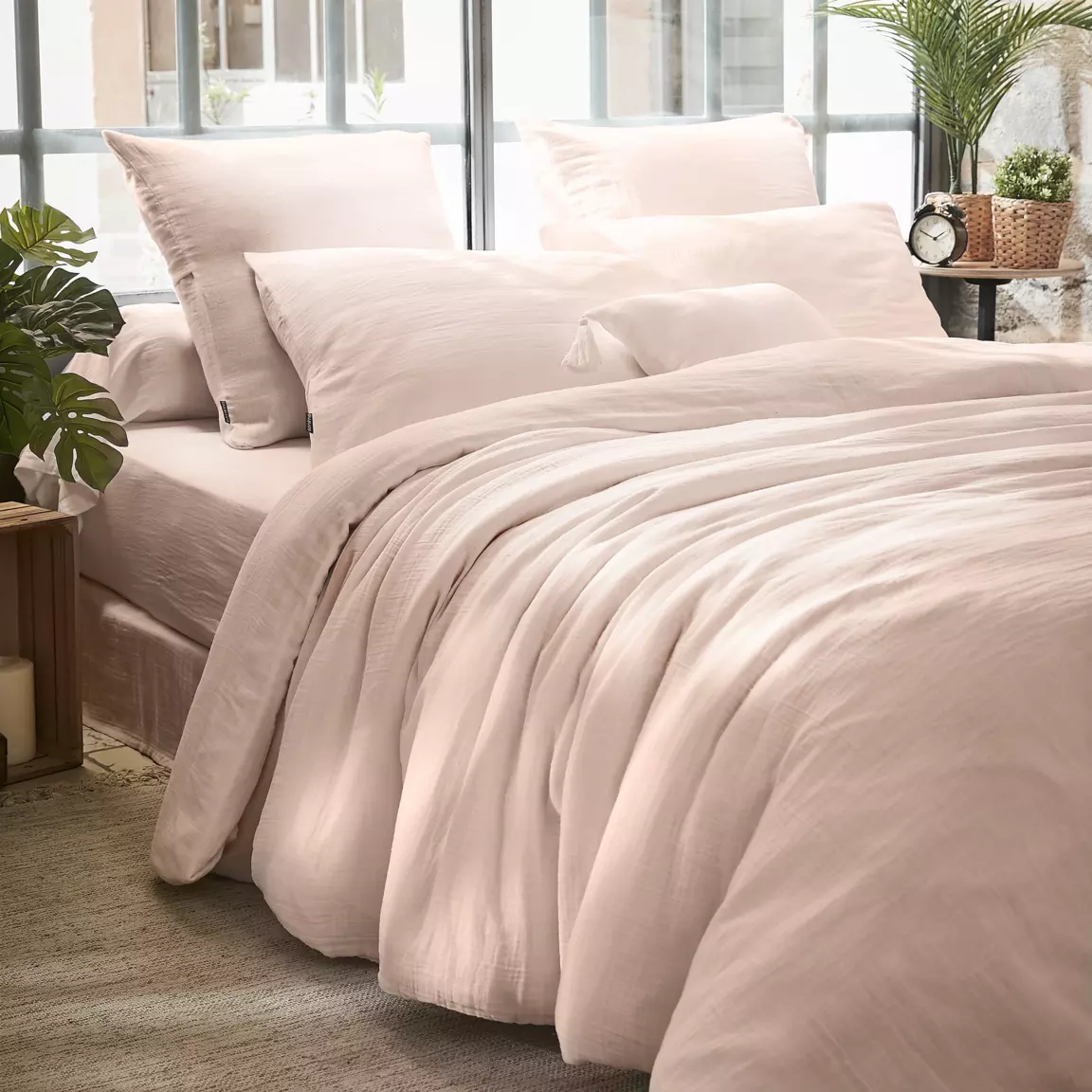 Housse de couette gaze de coton (240 x 220 cm) Gaïa Rose poudré