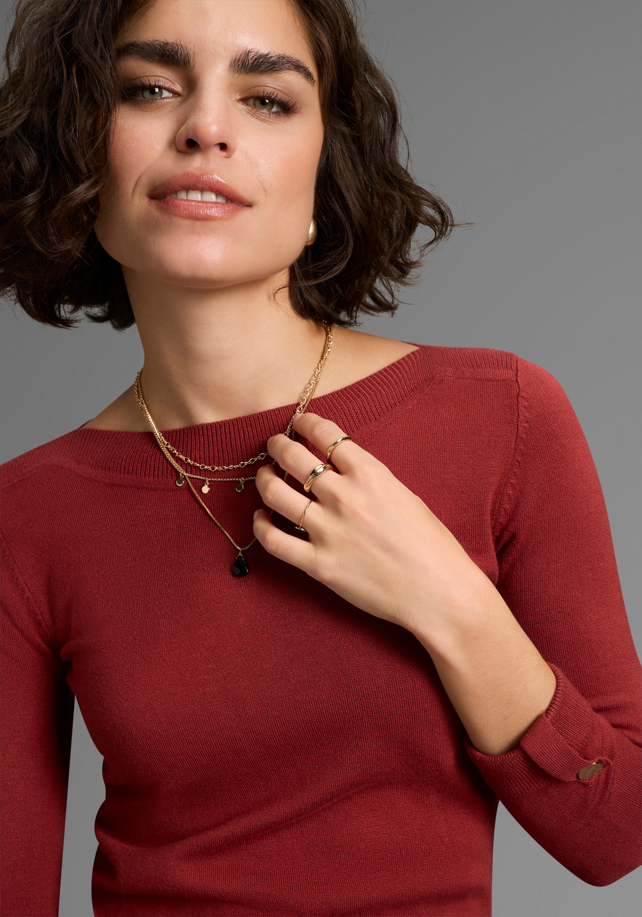 Laura Scott 3/4 Arm-Pullover , leichter Übergangspullover mit Knopfdetail