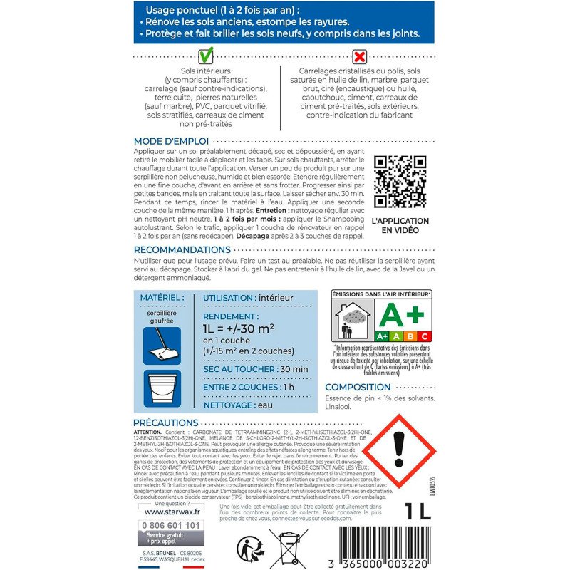 Protecteur rénovateur brillant spécial sols intérieurs - 1 L