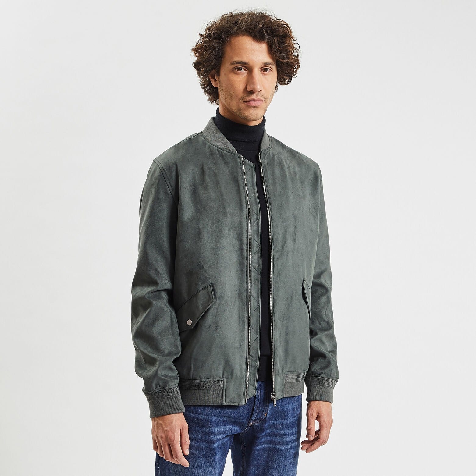Blouson zippé aspect velours Gris foncé
