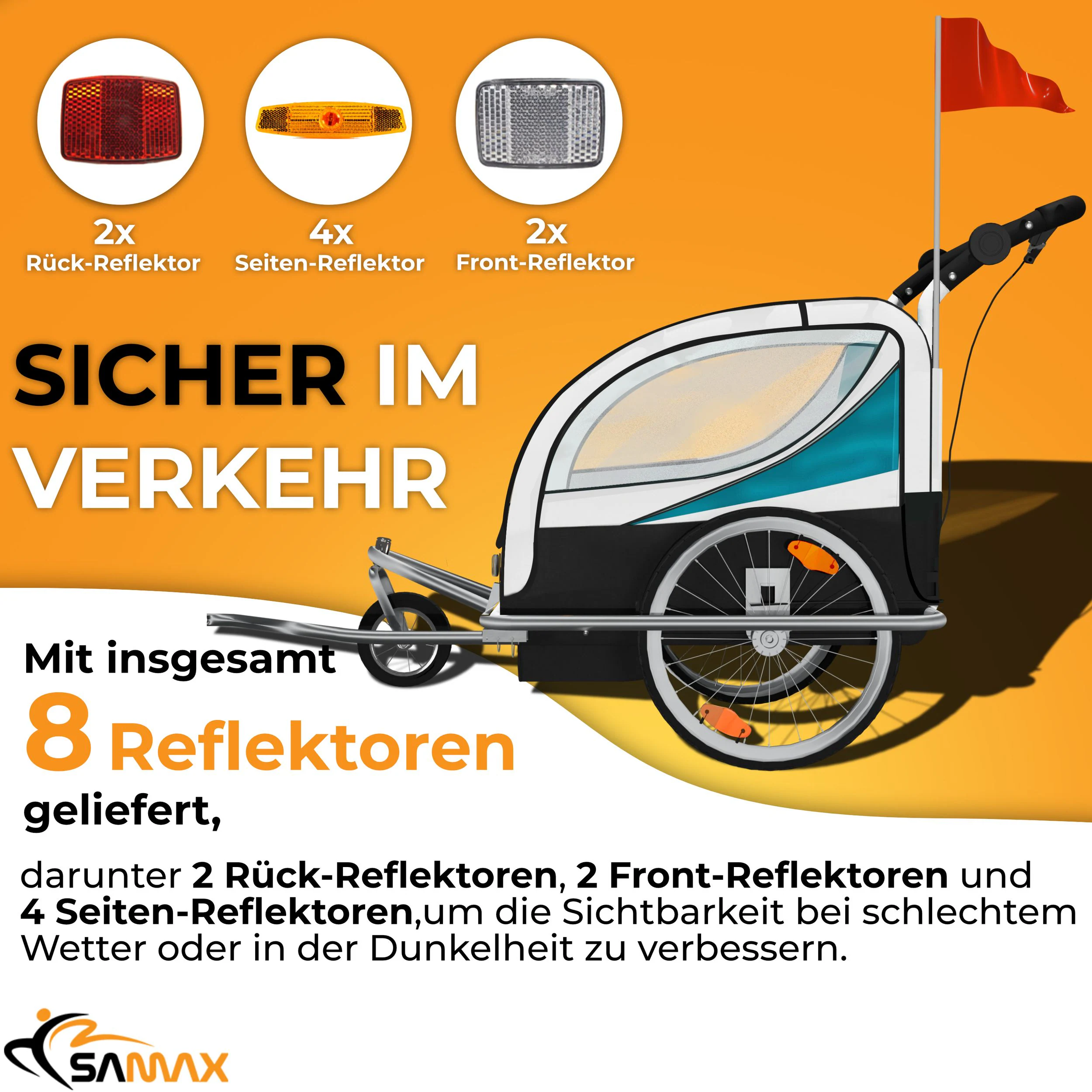SAMAX 360° drehbarer Fahrradanhänger 2in1 Jogger - in Blau - Silver Frame