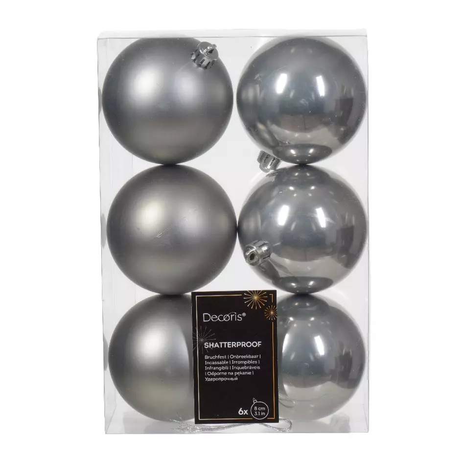 Lot de 6 boules de Noël (D80 mm) Alpine Gris marbre