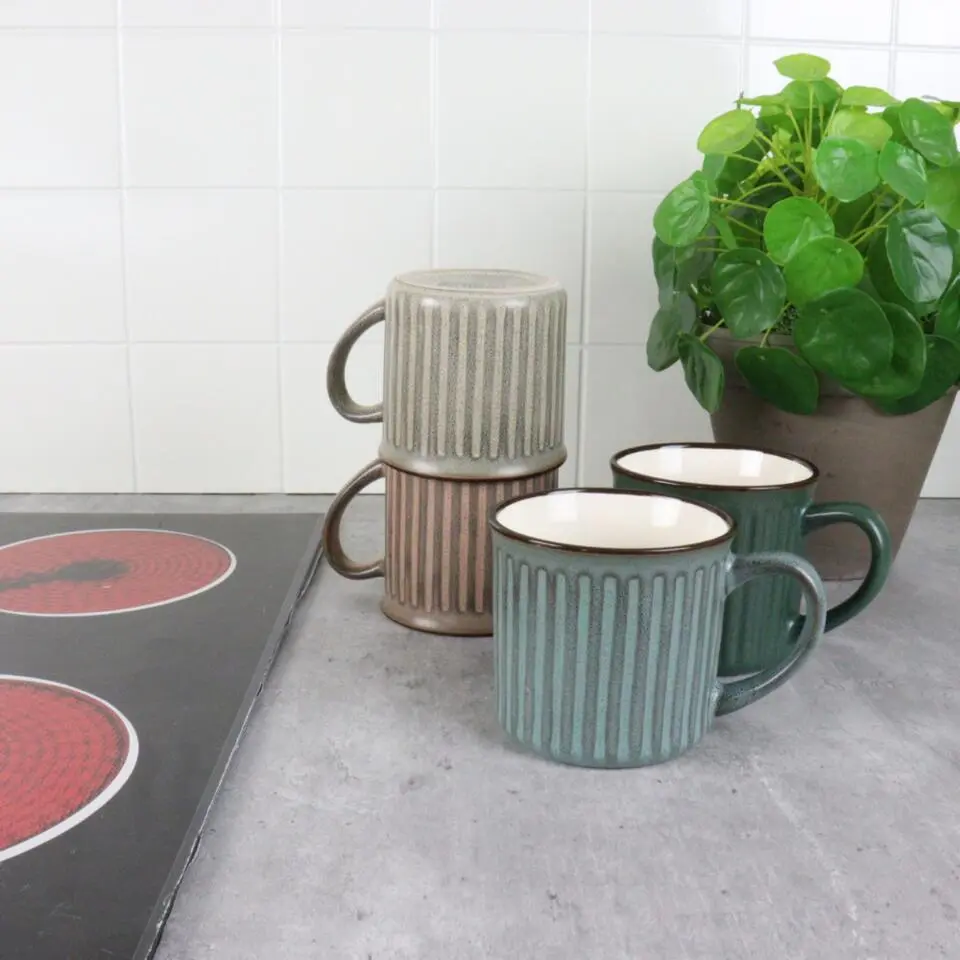 OTIX Koffiekopjes met Oor Koffietassen Set van 4 Aardewerk 250 ml MOSS