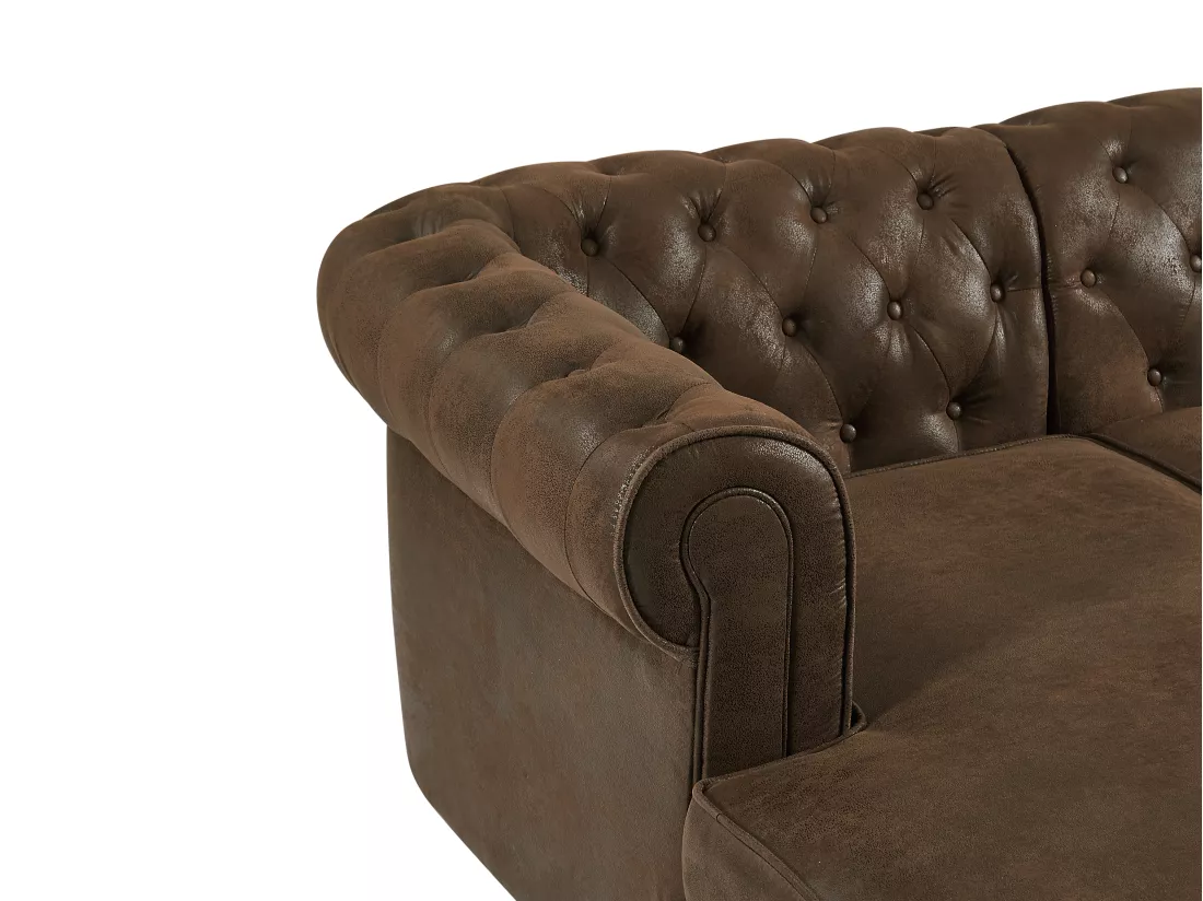 Canapé d'angle panoramique et pouf en microfibre aspect cuir vieilli CHESTERFIELD