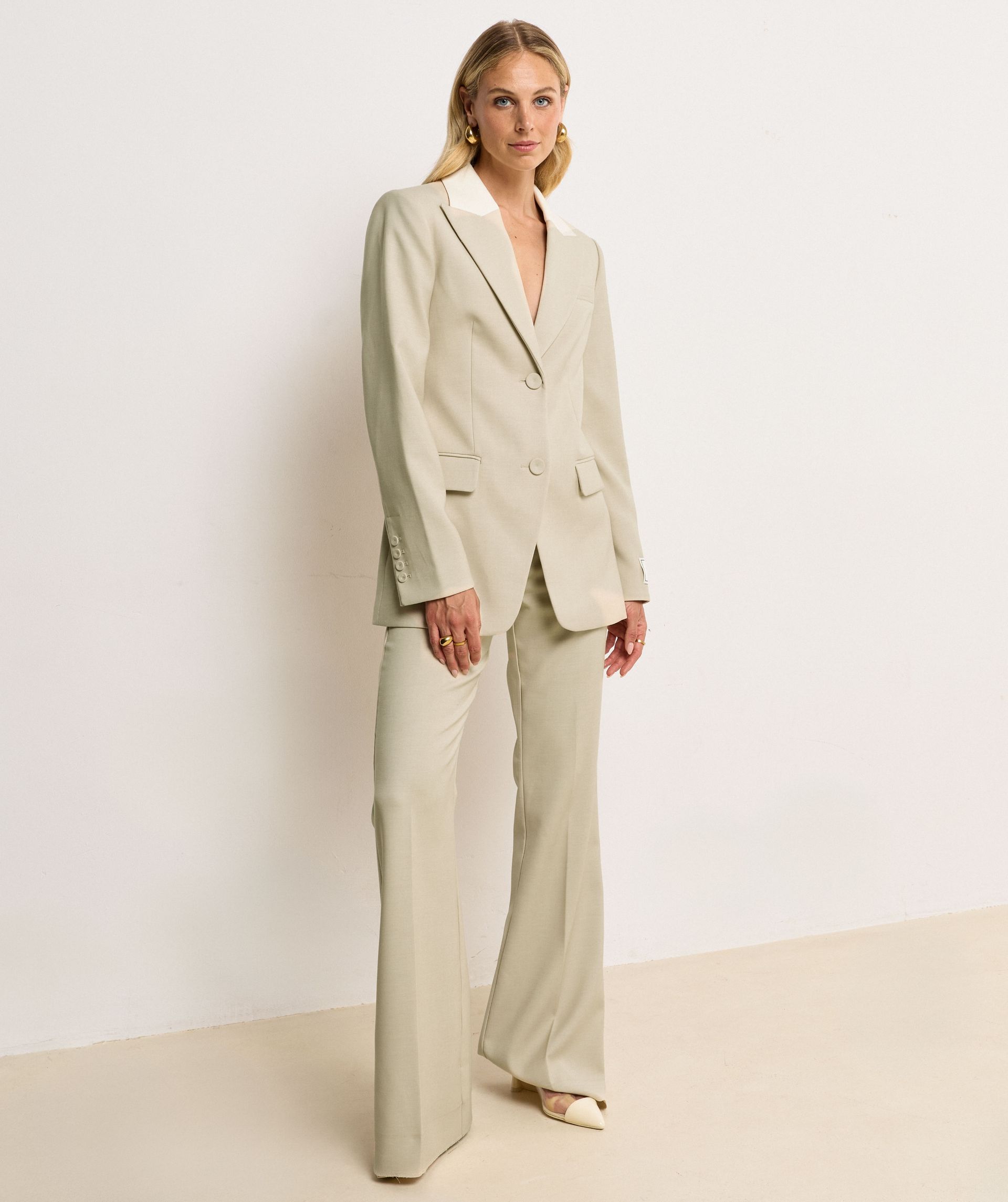 JV-LIORA high rise flared pantalon - ecru melange