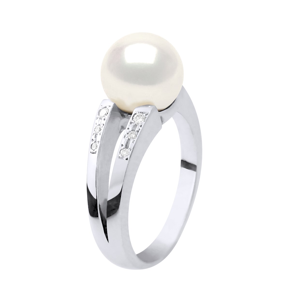 Bague Stella Jonc Perles d'Eau Douce 8-9 mm & Diamant - Or Blanc