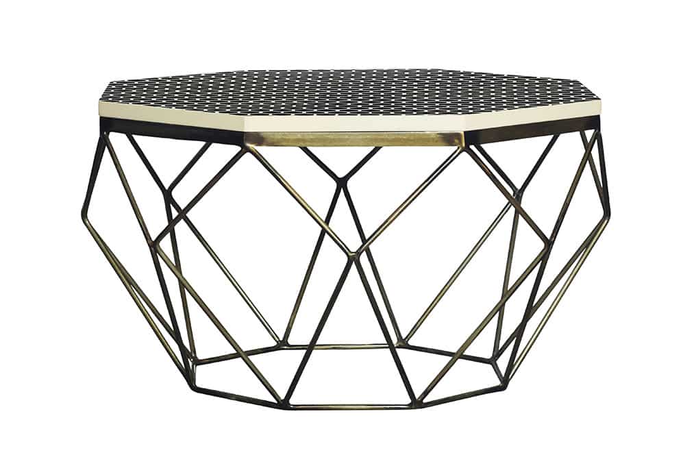 Couchtisch DIAMOND 70cm schwarz weiß messing Mosaik Kunsthandwerk