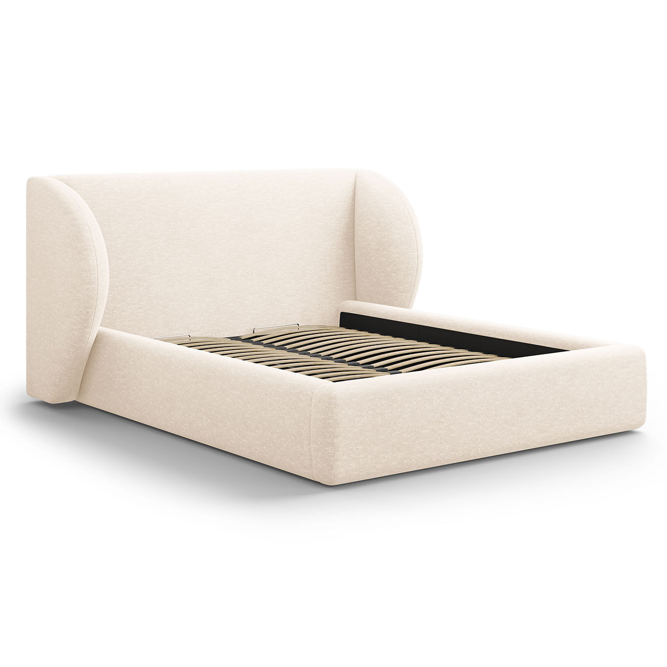 Micadoni Lit Coffre Chenille avec Tête de Lit Miley beige clair - 230x187x100 cm