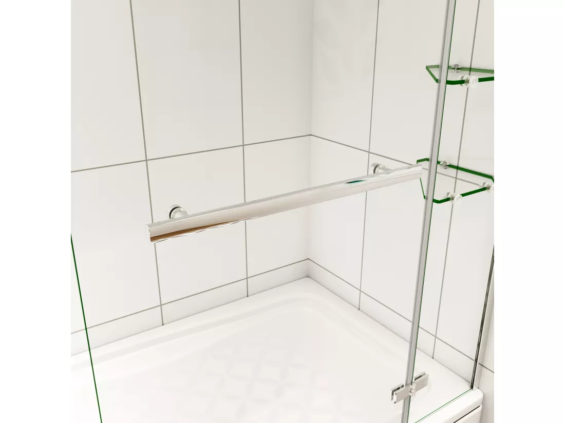Aica pare baignoire 90x140cm paravent pivotant,5mm verre de sécurit,Paroi de douche pour baignoire,avec porte-serviette en inox et 2 étagères