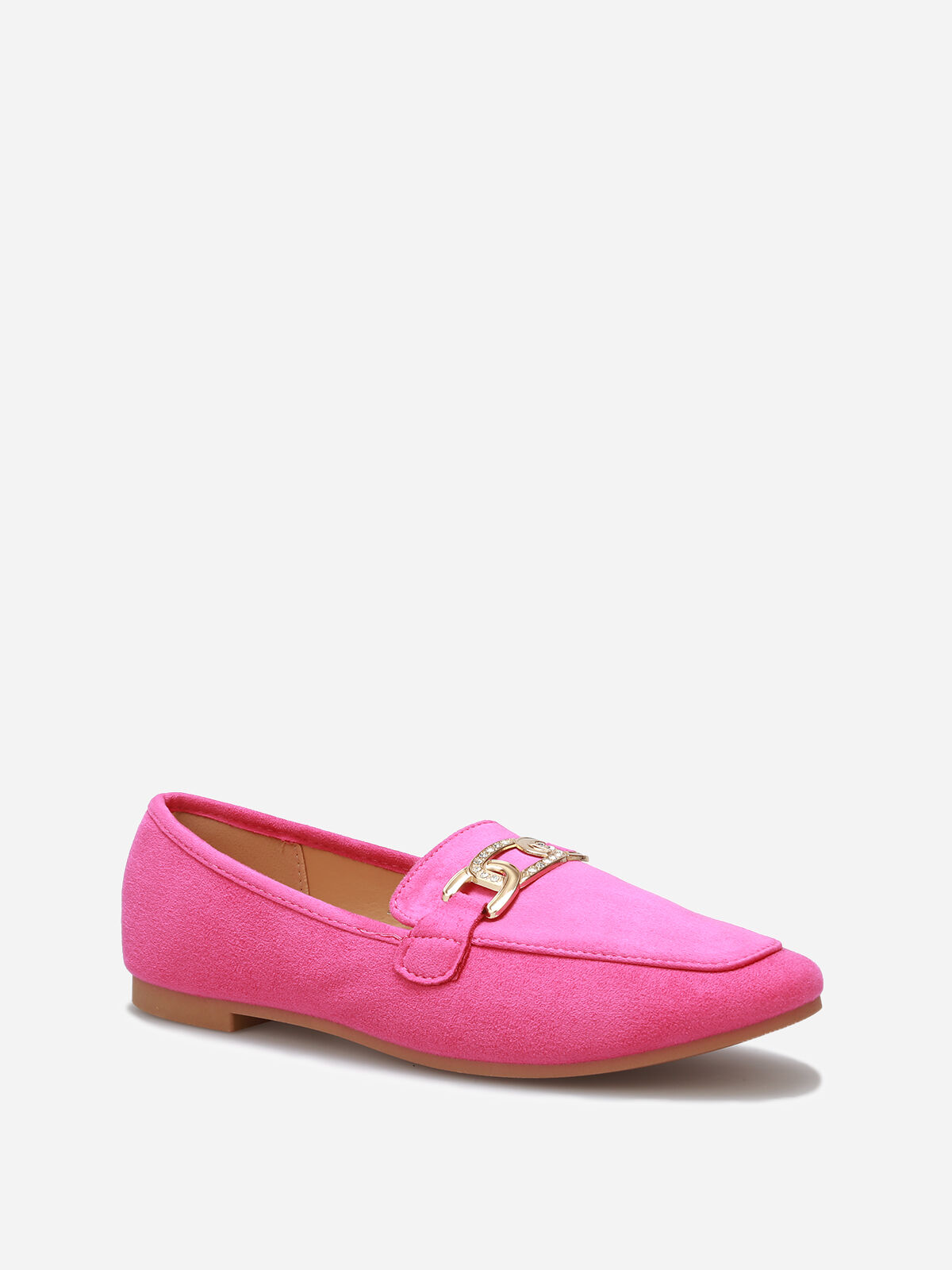 Mocassins en suédine à boucle en strass- Fuchsia
